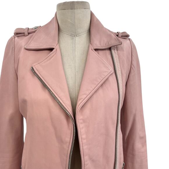 Dylan Gray Leather Moto Jacket Blush Pink Zip Front Size XS - Picture 3 of 16